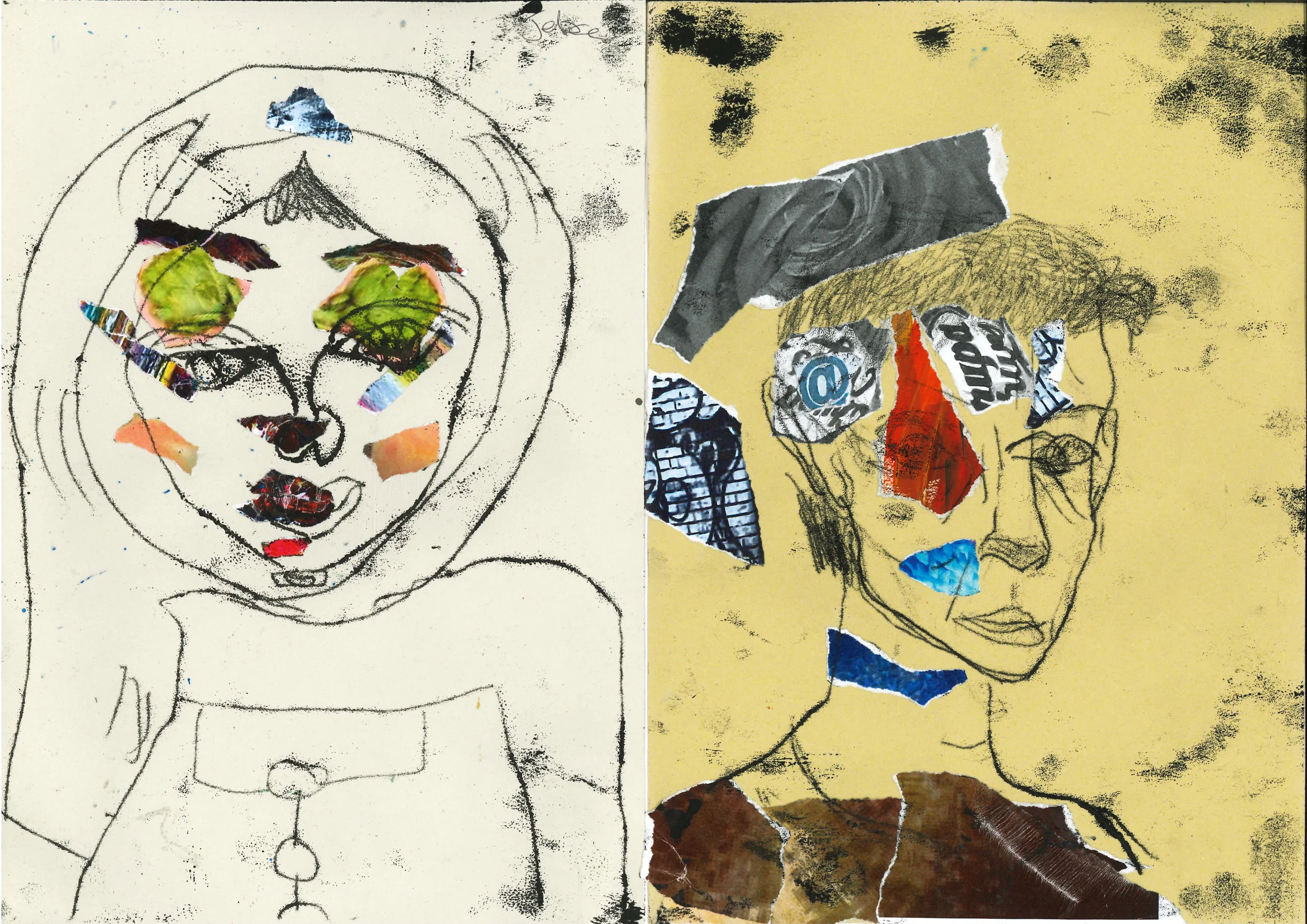Collaged continious line monoprints. 