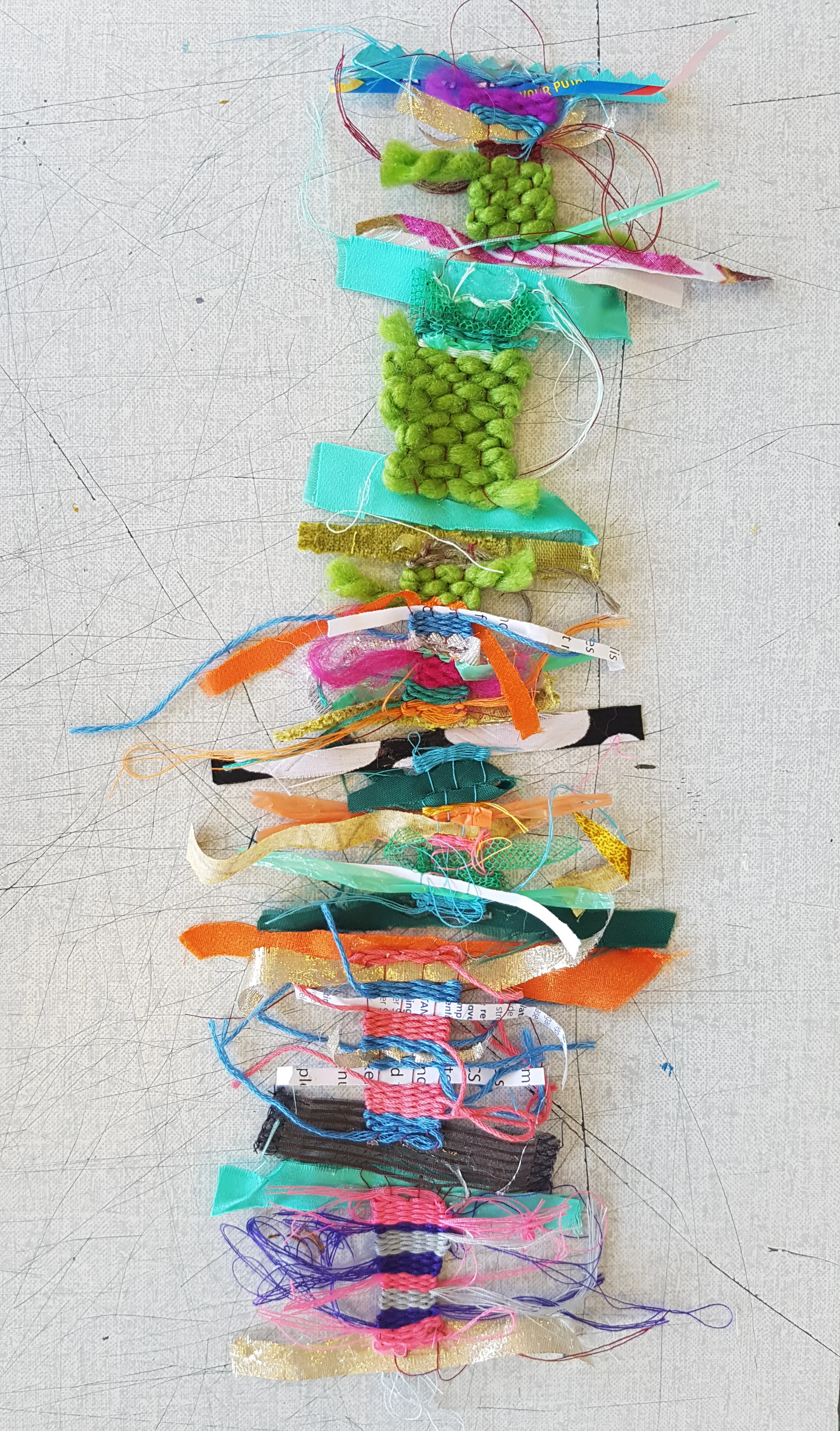 Collaborative matchbox weaving project using recycled materials and experimenting with textures. 