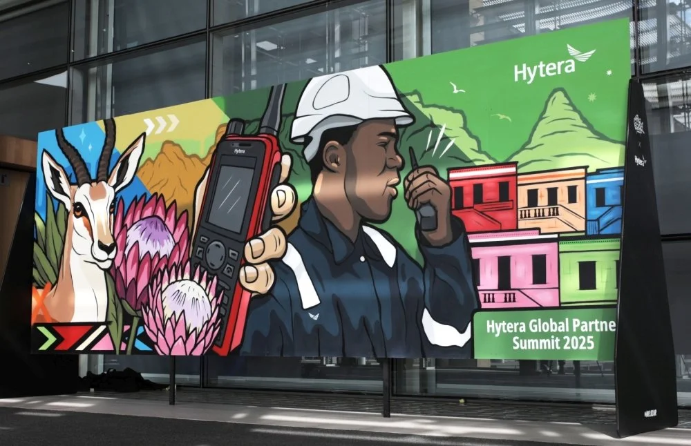 Large custom graffiti wall painted for Hytera Communications Global Partner Summit at the Cape Town International Convention Centre