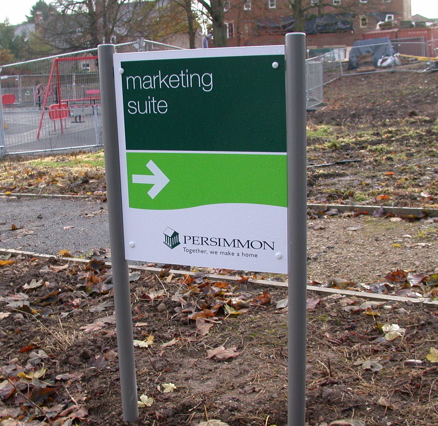 Directional site signs fixed on steel posts