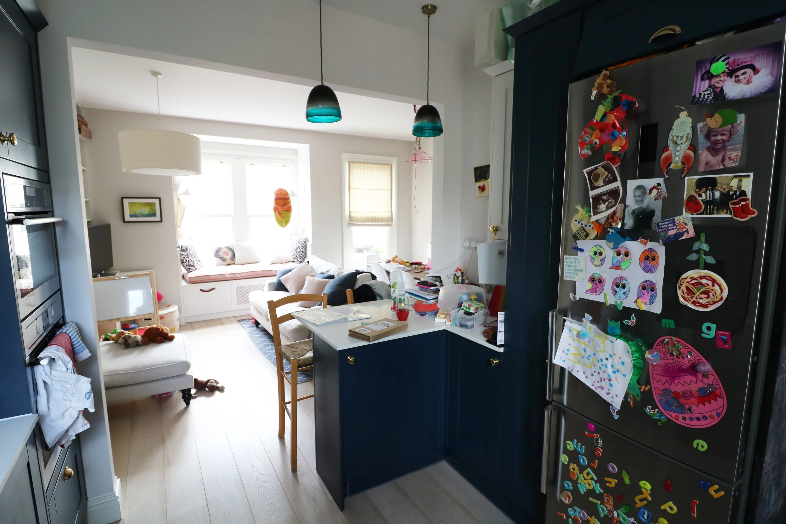 Percy Road, Hammersmith, W12. Kitchen with living room beyond