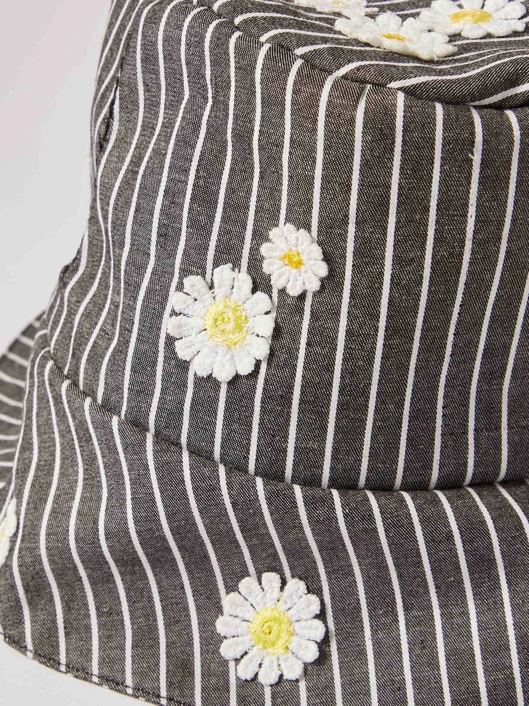 embroidered striped cotton bucket hat close up .jpg
