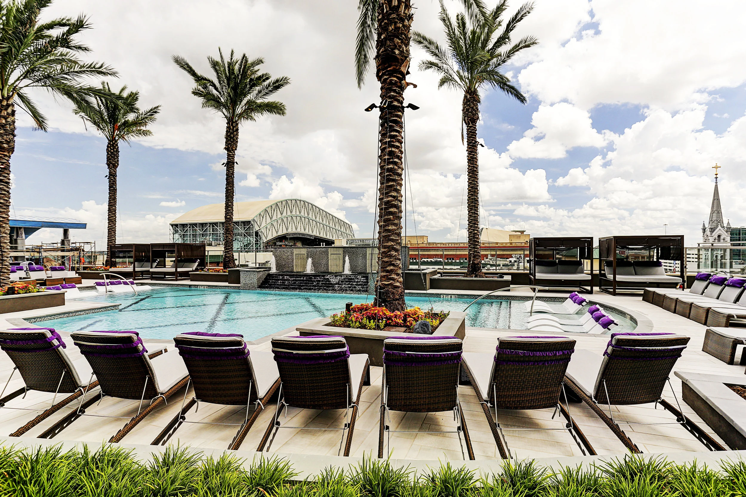 The property includes a 21,500 square- foot pool deck.