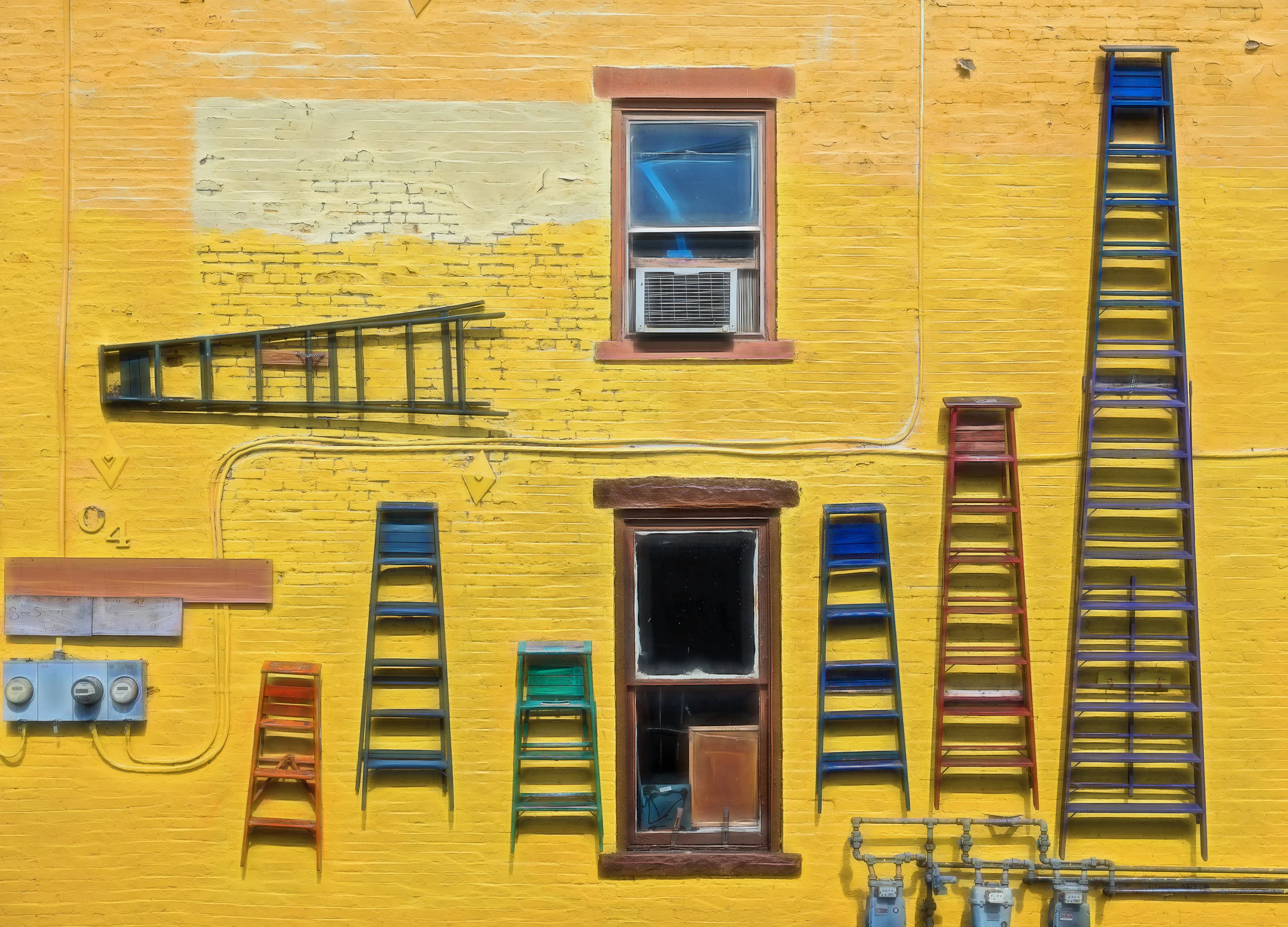 Ladders to Nowhere - Nikon D750, 1/400 @ f/9.0, ISO160, 52mm. Yes, this building does exist! It’s in the city of Hudson in New York State. Call it urban art writ large. I love it! Anyway, it makes for a fun photograph.