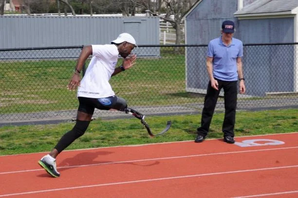David Balsley training Jamal Pilgrim, the only sprinter from the Caribbean region who participated in the London 2012 Paralympic Games. 