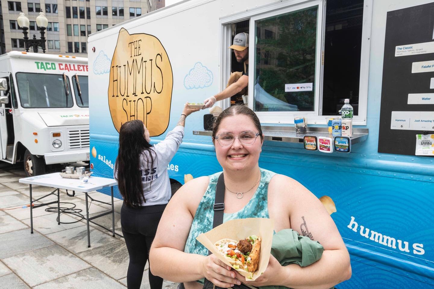 A happy customer at a recent event in Boston ! #boston #falafel #hummus #tasty #fresh #pita #pitasandwich