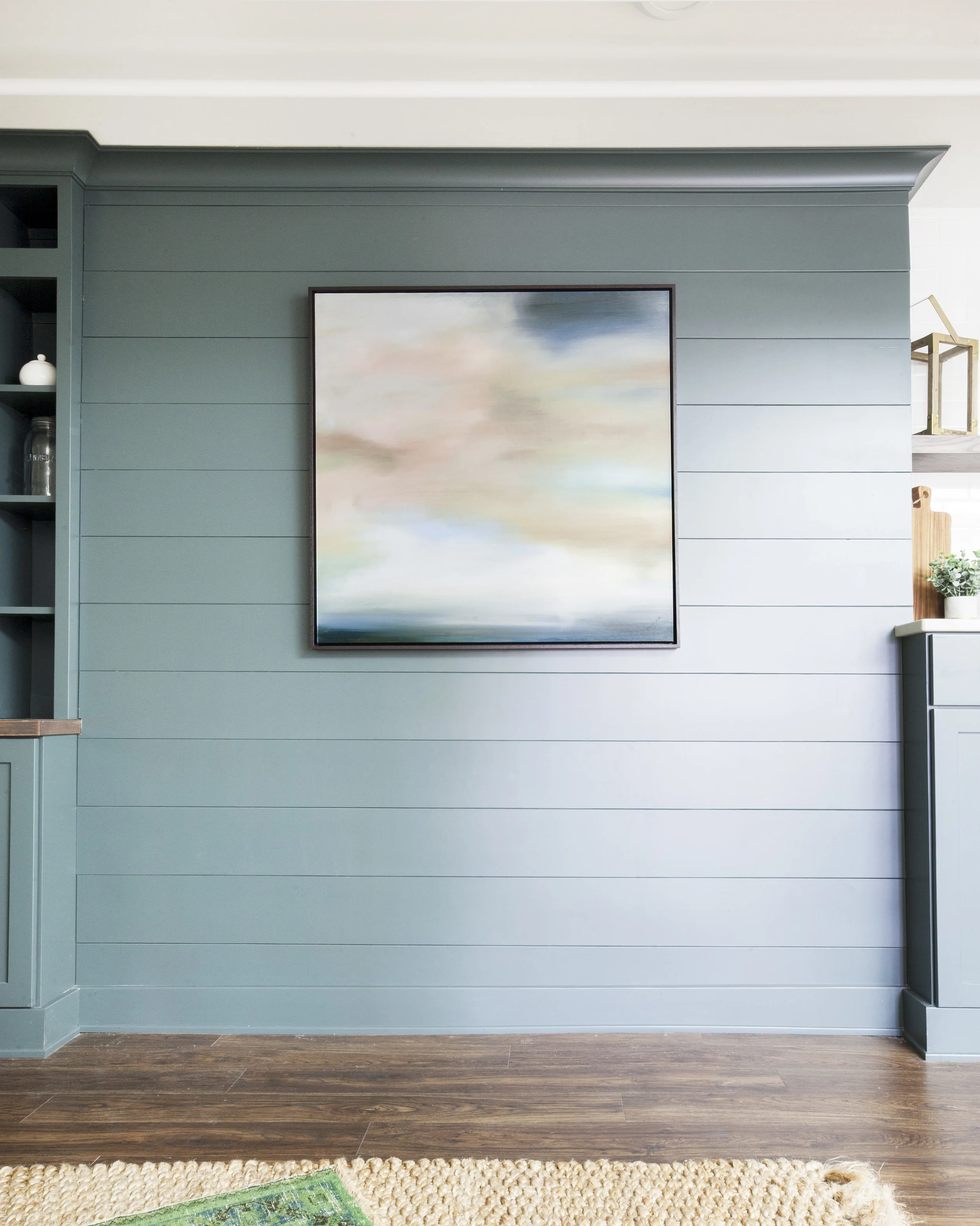 Misty Morning Artwork as seen in our Modern Tudor basement remodel