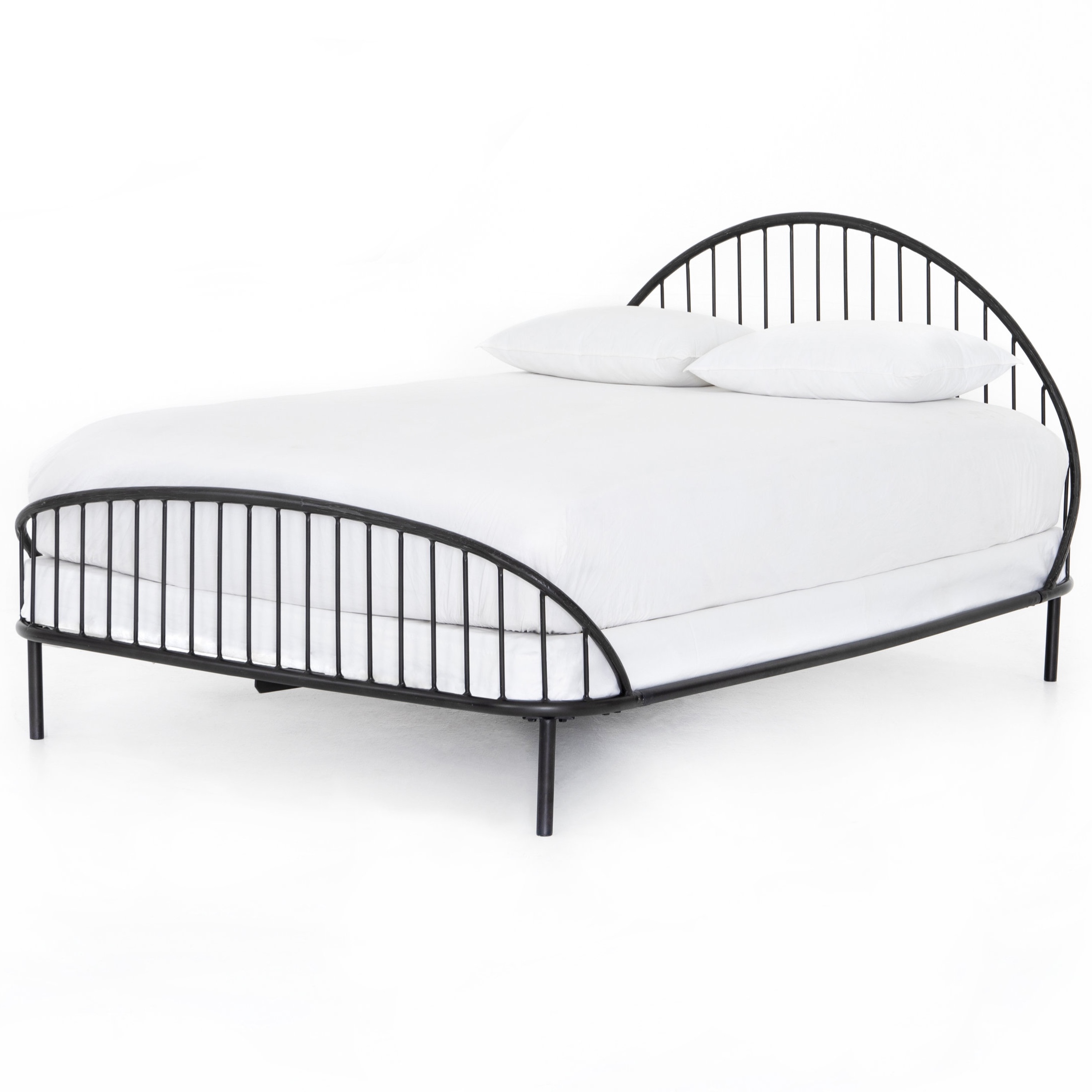 Waverly Iron Bed | Soft and feminine with a found feel. Hand-wrought iron is shaped by hand into an intriguing arc, with open railing for a light look.