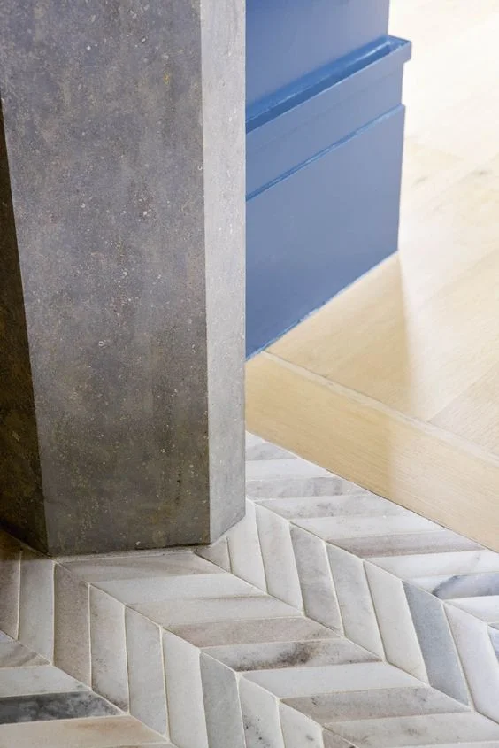 Speaking of fun patterns, here’s an up-close transition from tile to a light wood flooring.