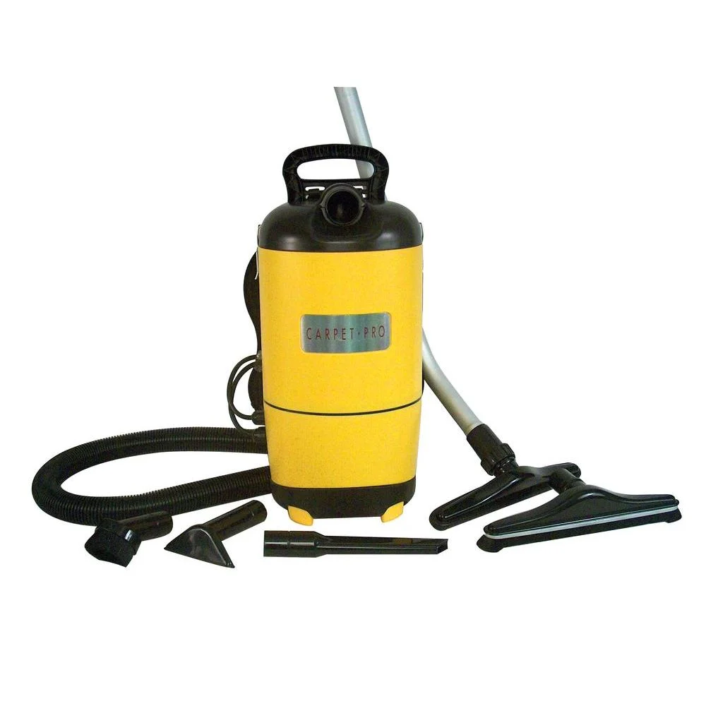 Carpet Pro SCBP-1 Commercial Backpack - Curved Metal Wands - Full set of floor tools and attachements - 50’ 3- Wire SJT Cord - 14.2 lbs. - 11.5 Amp Motor - 1 Year Warranty for Household or Commercial - HEPA Media Filter $349.95