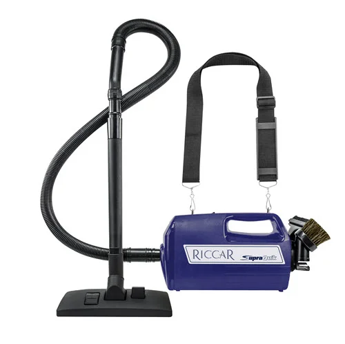 Riccar SupraQuik Portable Canister - $149.95 • 700 Watt Motor • Paper Bags • Washable Filter • Ergonomic Handle with Switch • 55” Extension Hose and Tools Included • Bare Floor Brush • Shoulder Strap • 25’ Cord • 4.5 lbs. • 2 Year Warranty • Made in Hong Kong