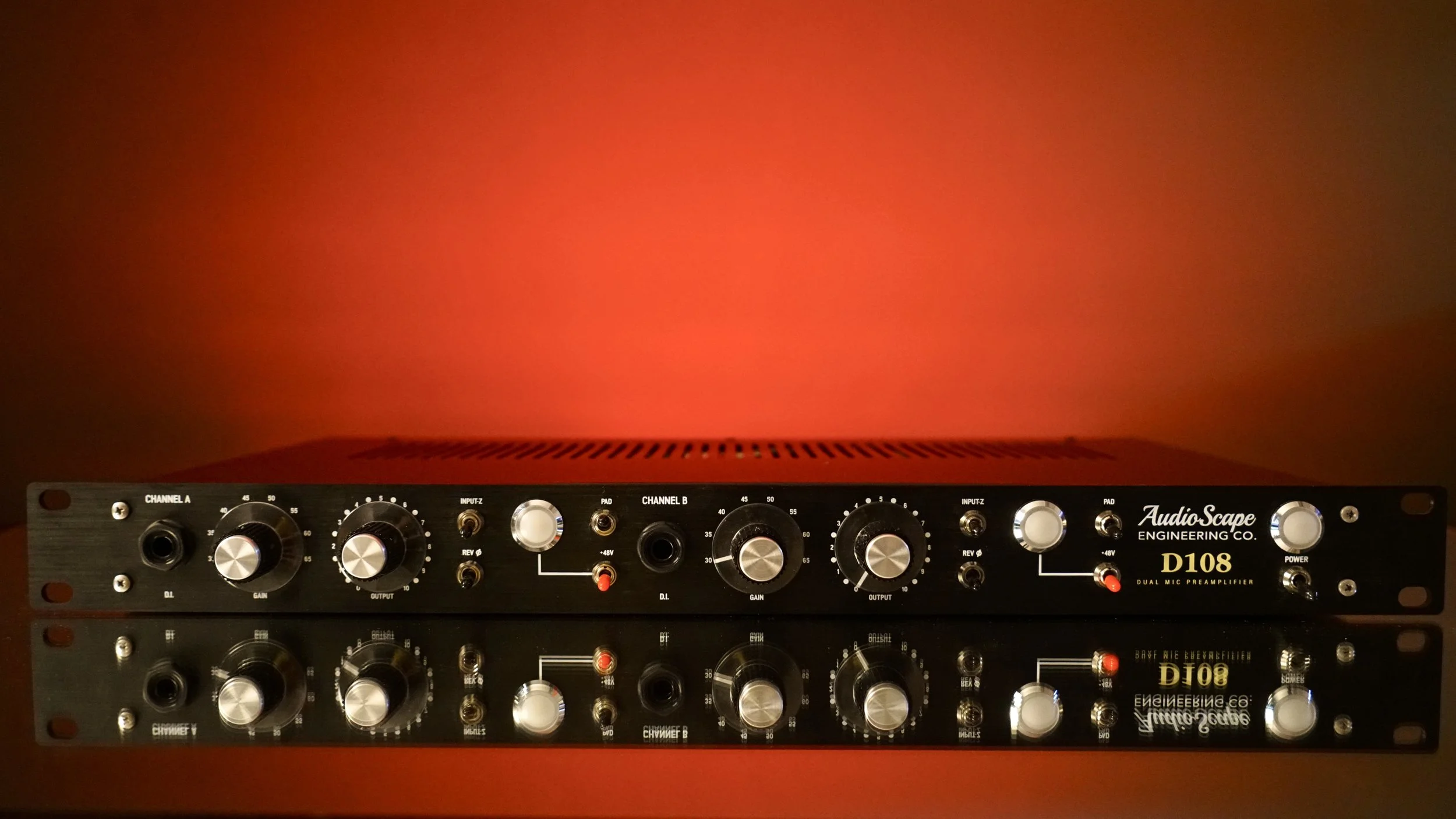 D108 Dual Channel JFET Microphone Preamp Front View
