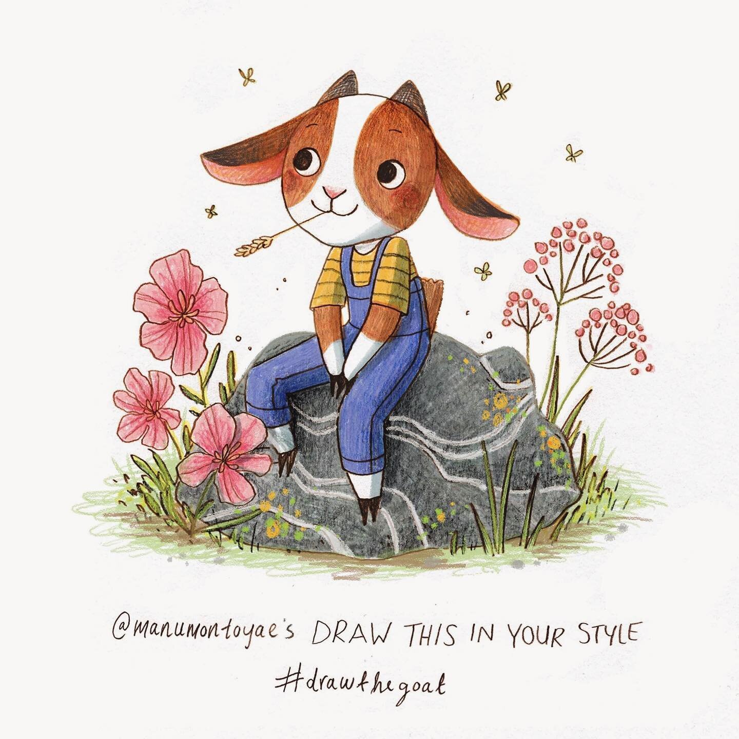 A warm up for getting back into drawing! It&rsquo;s nice using pencils again 🌼 used @manumontoyae &lsquo;s draw this in your style challenge for some inspiration :) #drawthegoat 
#illustration #kidlitart #goat #cute #character #drawthisinyourstylech