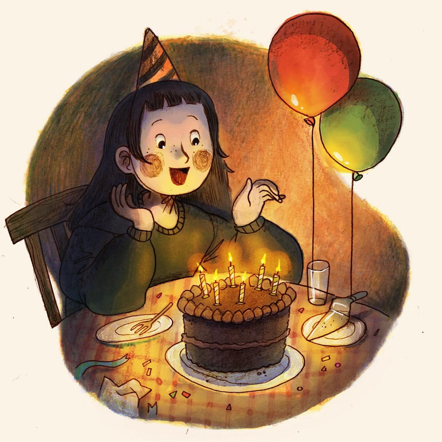 Happy birthday to me! Here&rsquo;s a quick illustration before I have some cake :) 
.
#illustration #kidlitart #childrensillustration #illustrationartists #birthdayillustration #birthdaycake #chocolatecake #balloons #kidliteratureartist #picturebooka