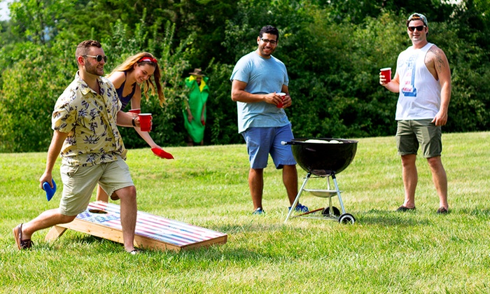 a photo from a Groupon deal on a cornhole set, featuring exactly who plays cornhole