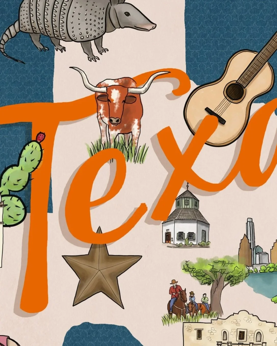 Licensed Illustrated State and City Maps for Home Decor