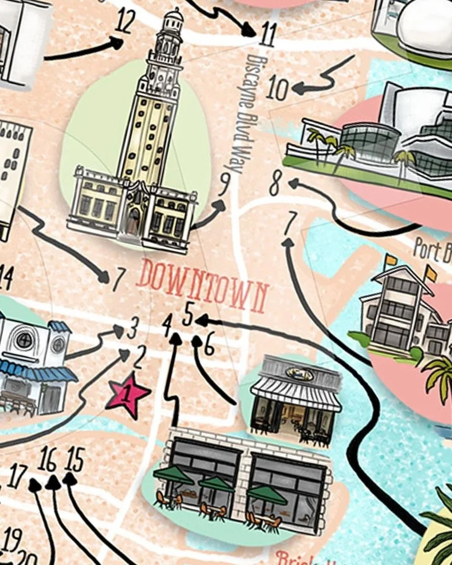 Custom Illustrated Map of Miami Florida for Hyatt Hotels