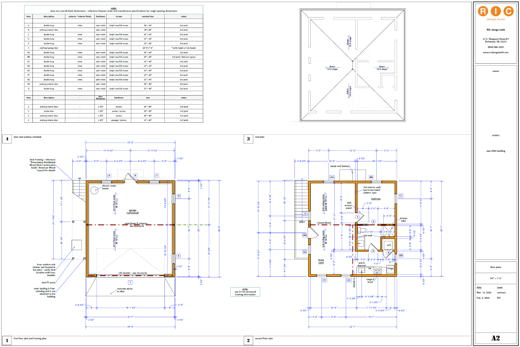 Floorplans for an ADU accessory dwelling unit in Richmond, Virginia by RIC Design Build