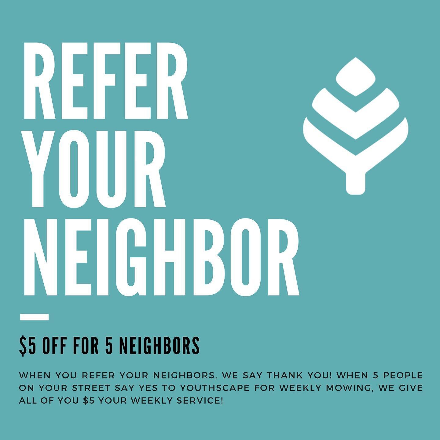☀️ Summer is here! Refer your neighbors for weekly mowing today and all 5 of you will receive a $5 discount to your weekly service! Refer your neighbors and we will reward you all! 
-
#fortcollinscolorado #greeleycolorado #landscaping #landscapingcol