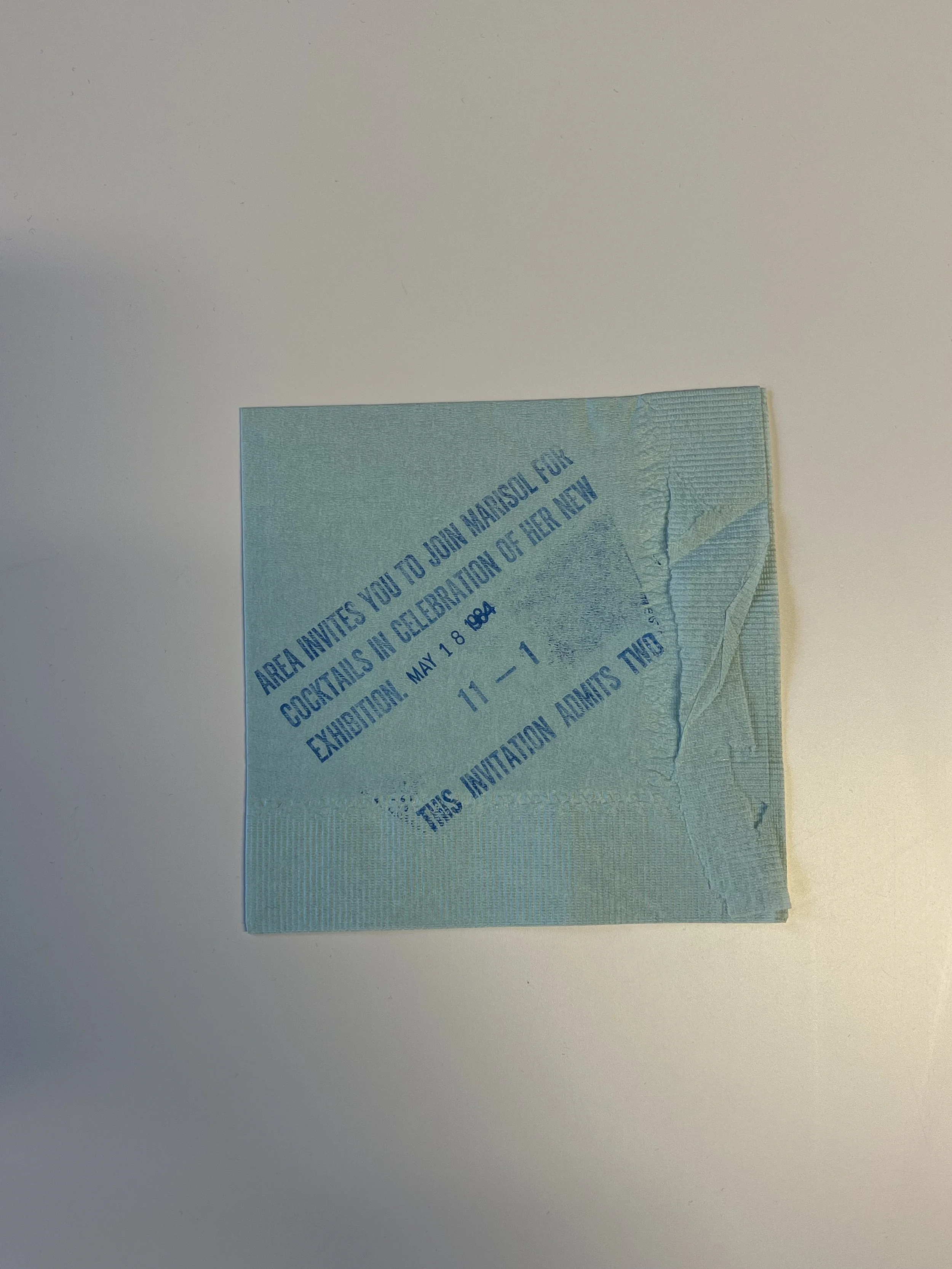 AREA Nightclub invitation for Marisol cocktail reception. 1984