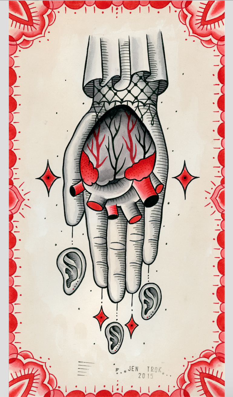 HANDS, HEARTS, EARS #1 - watercolor and ink on paper