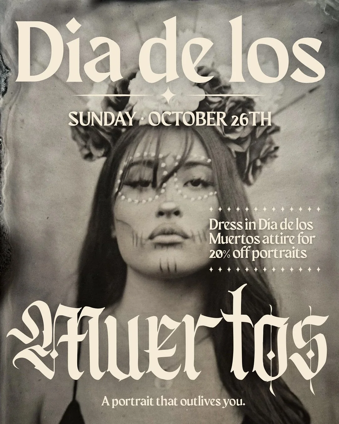 This Sunday we’re honoring Día de los Muertos at the studio 🕯️✨
I’ll have a special backdrop for the day and I’m offering 20% OFF to anyone who comes dressed in Día de los Muertos attire (Catrín/Catrina, calav