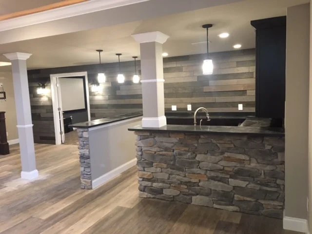 Basement finish with bar area