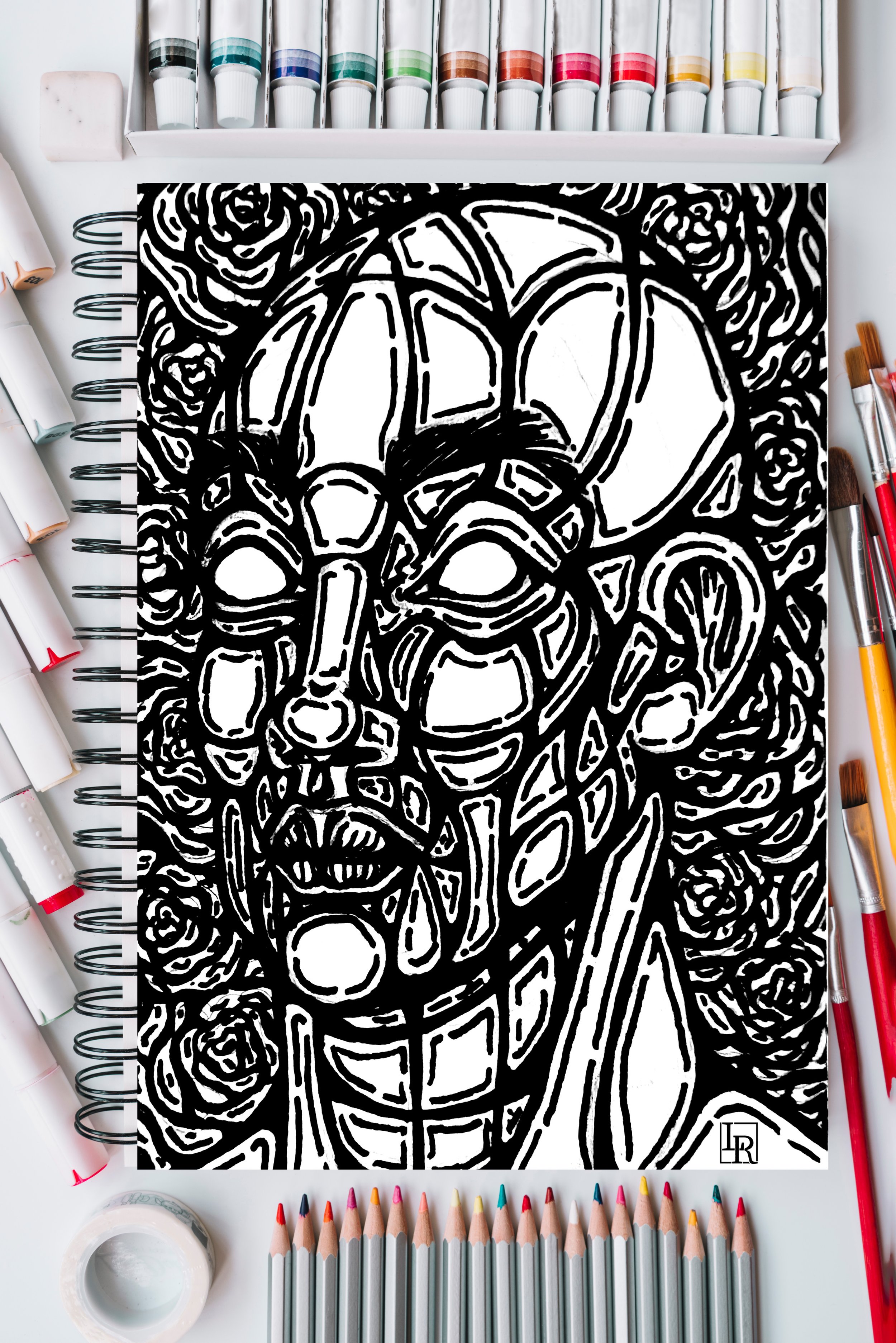 Roses coloring page frame .jpg