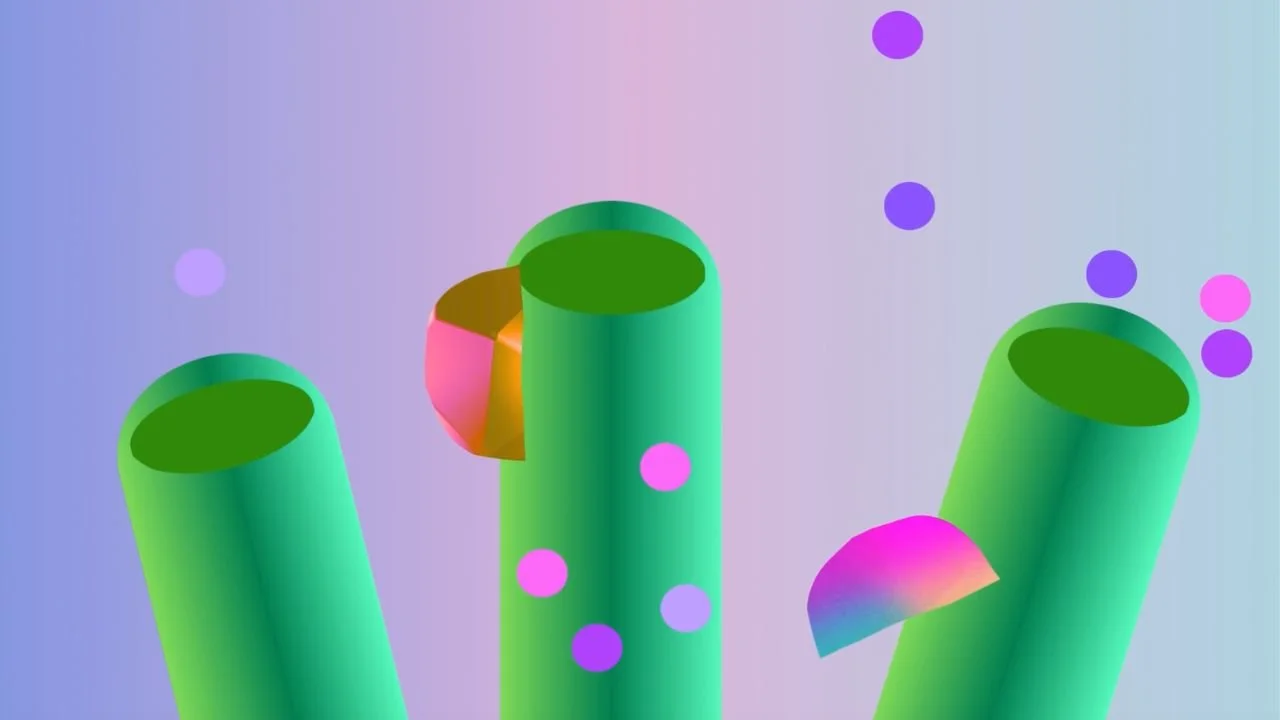  A still from Spoorcloud, an animation by Lantana Starr featuring saturated plant forms against a flat dreamscape background. 