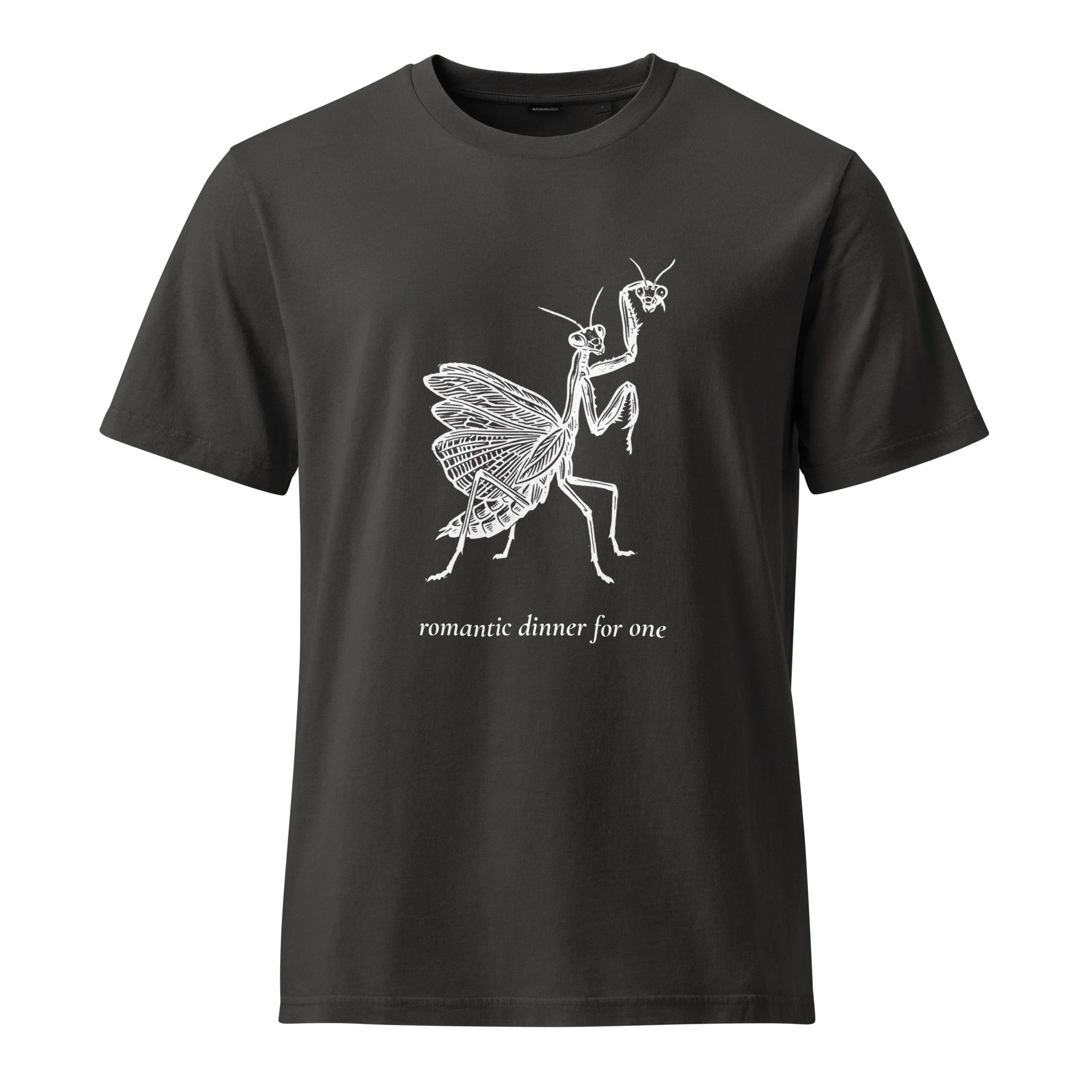 Romantic Dinner for One — Praying Mantis Garment-Dyed Tee, Near Black