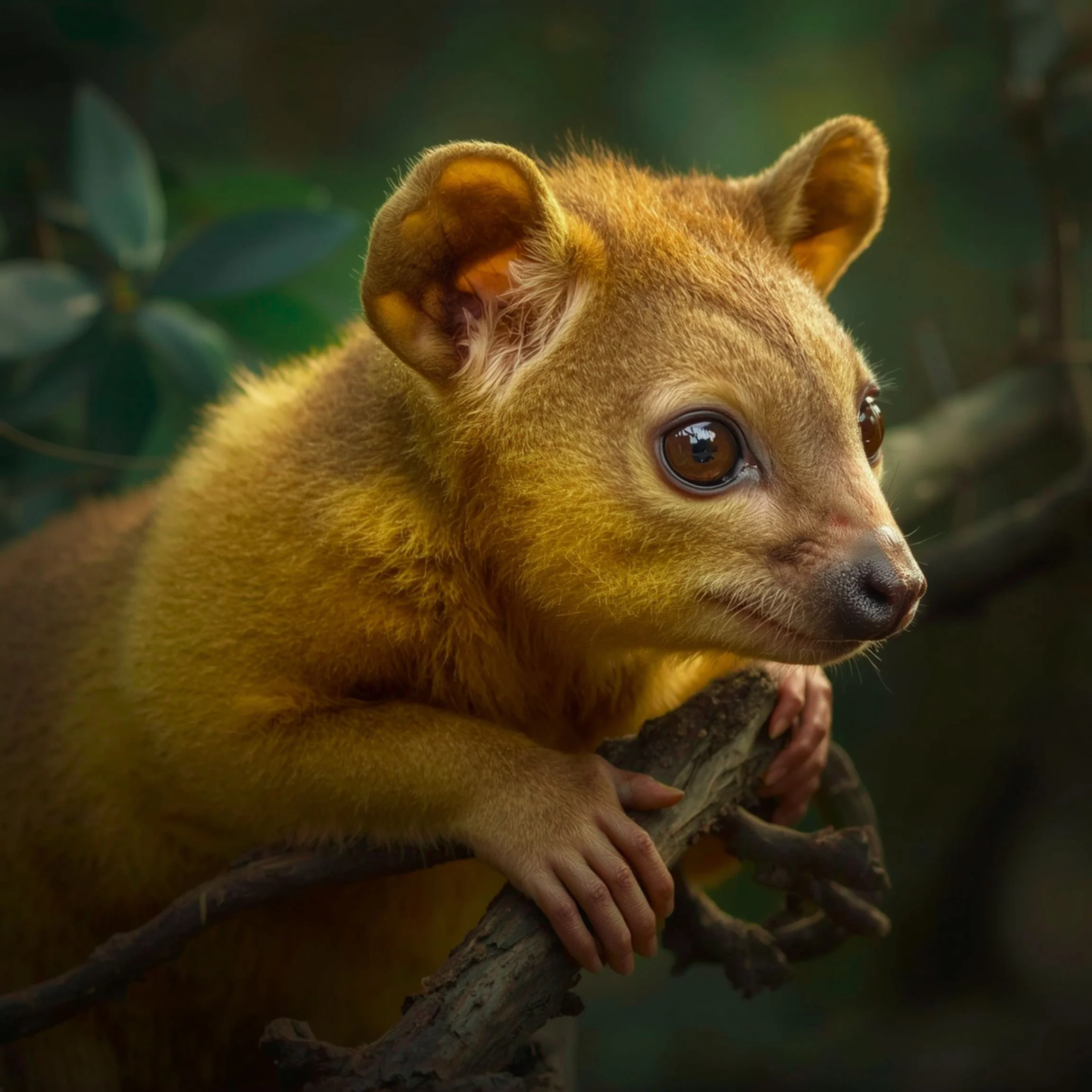 Kin Kajuu, author and Kinkajou looks thoughtful