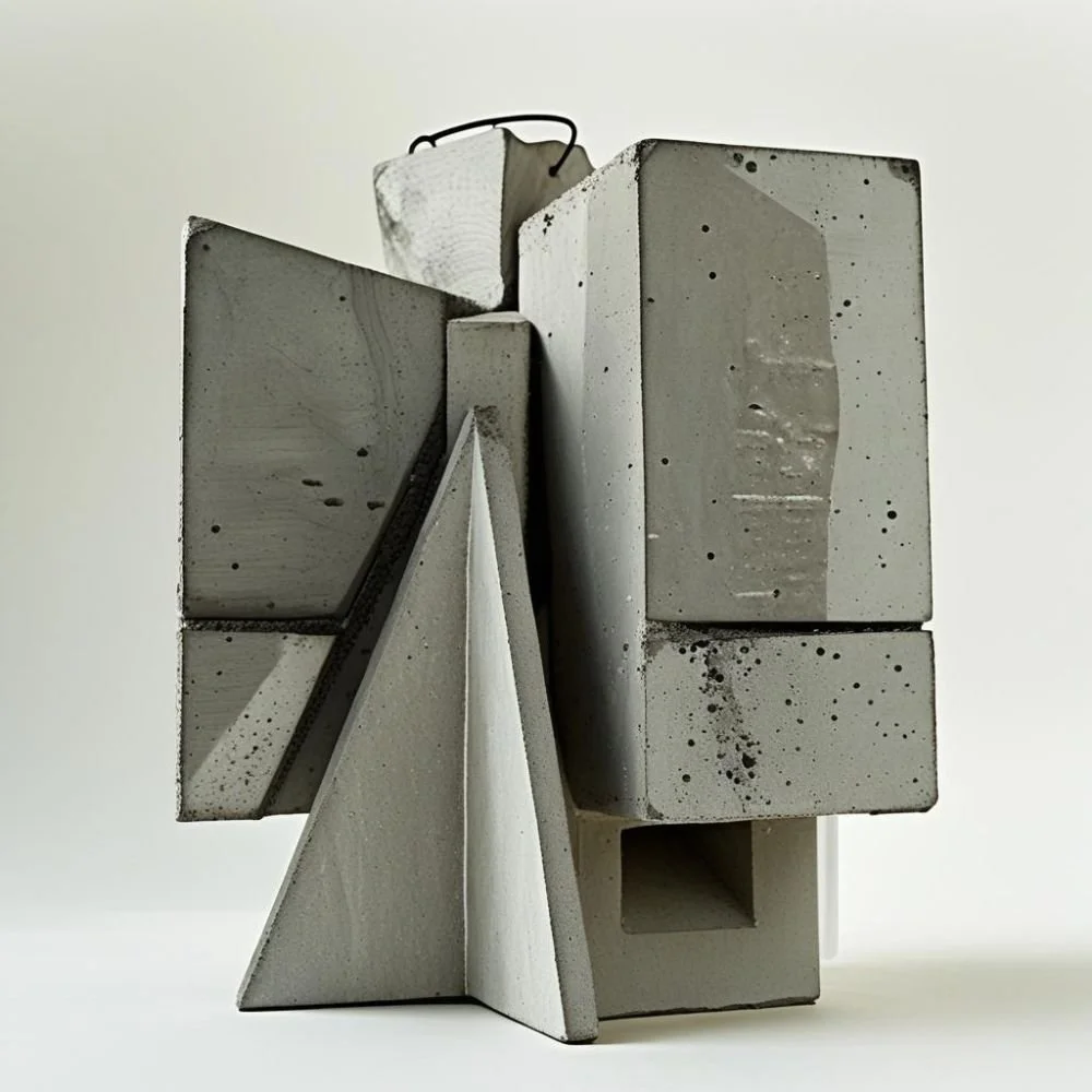  Brutalist ceramic vase with concrete texture and flat rectangular handle, rough surface, dramatic lighting 