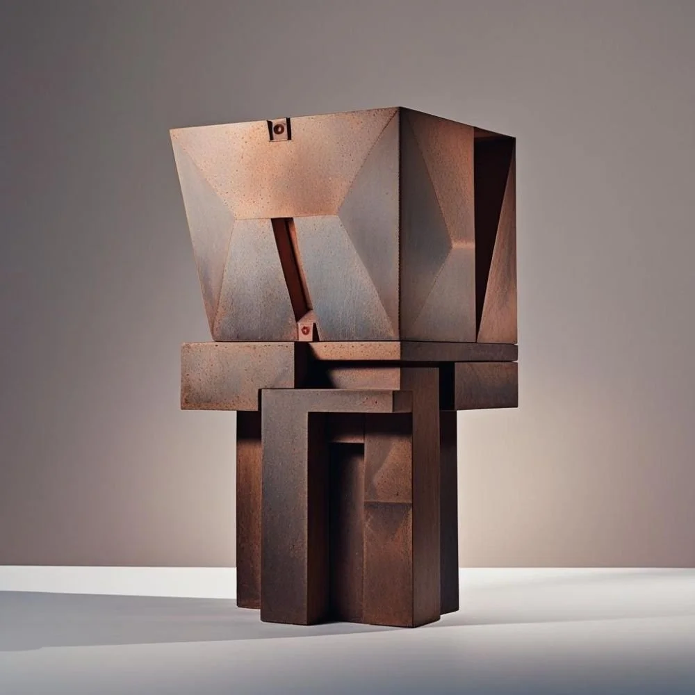  Brutalist ceramic lamp with concrete texture and flat rectangular handle, rough surface, dramatic lighting 