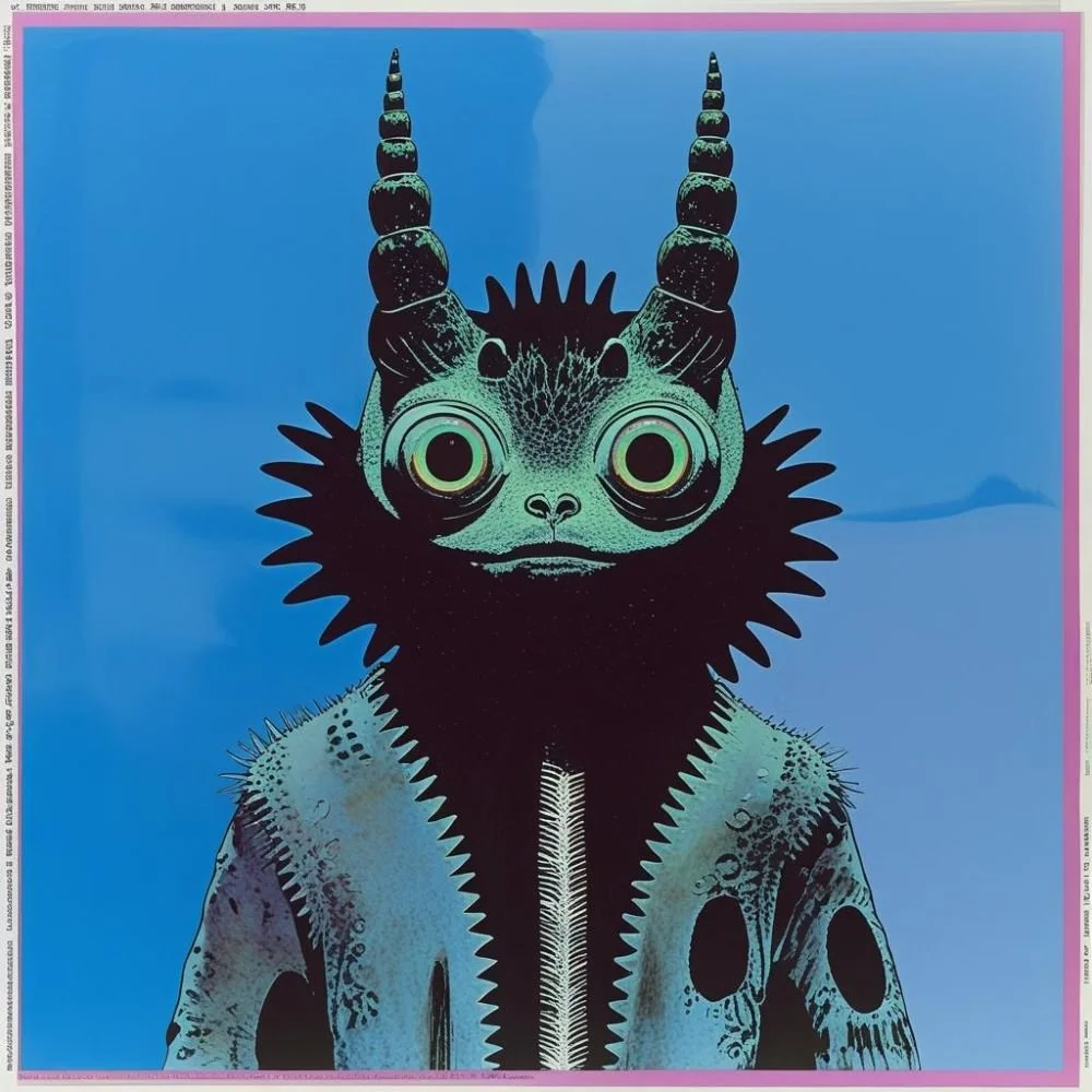Strange creature with two pointed protrusions on its head, deep blue