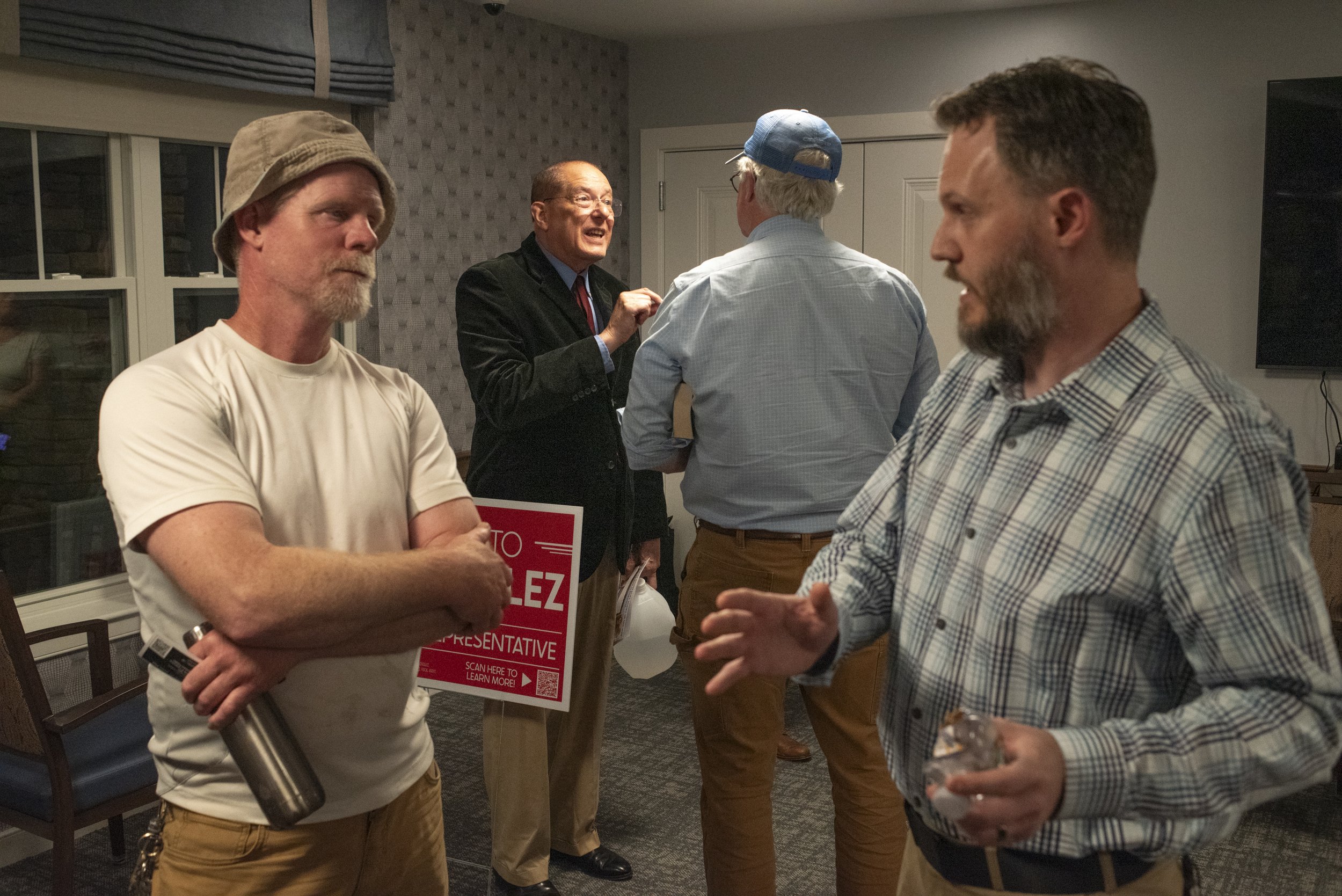  Candidates talk to audience members after a Republican Candidate Forum held by the Merrimack County Republican Committee, at the Peabody Home, in Franklin, N.H., on August 28, 2024. 