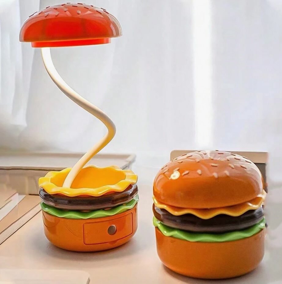🍔🍔🍔🍔🍔🍔🍔
It&rsquo;s a burger! It&rsquo;s a lamp! It&rsquo;s a pencil sharpener!
We came across these on a sourcing trip to NYC and it was a no-brainer that these needed to be in BMP!

This rechargeable desk lamp might be a bit odd and kitschy, 