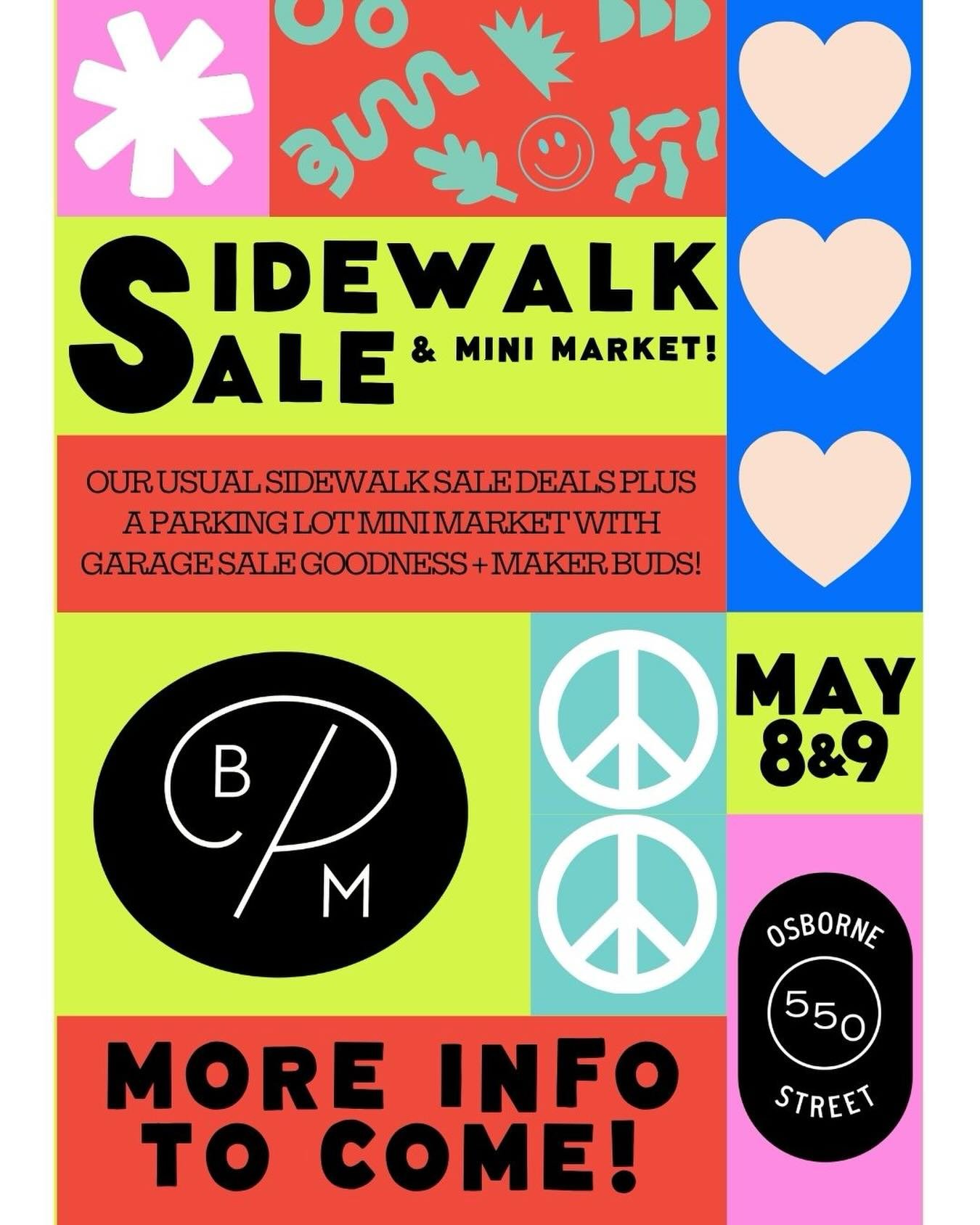 💥💥💥💥💥💥💥
Our annual sidewalk sale will be May 8th + 9th, which happens to be Mother&rsquo;s Day Weekend!

More info to follow including who will be setting at the Mini Market, but thus far things are looking FUN!

Mark those calendars and hope 