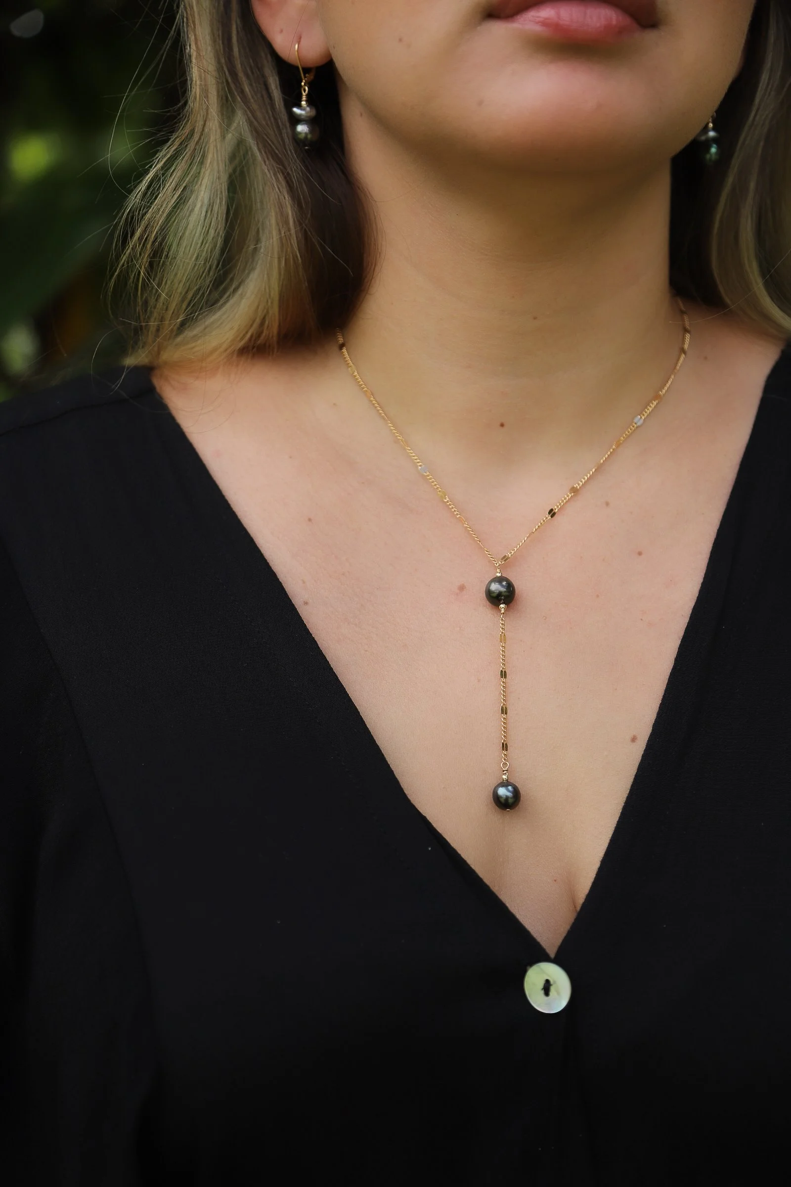 Double Tahitian Pearl Drop Necklace