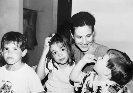 R.A. Leslie with her 3 children: (left to right) Jack, Conor, and Dylan, 1996 .