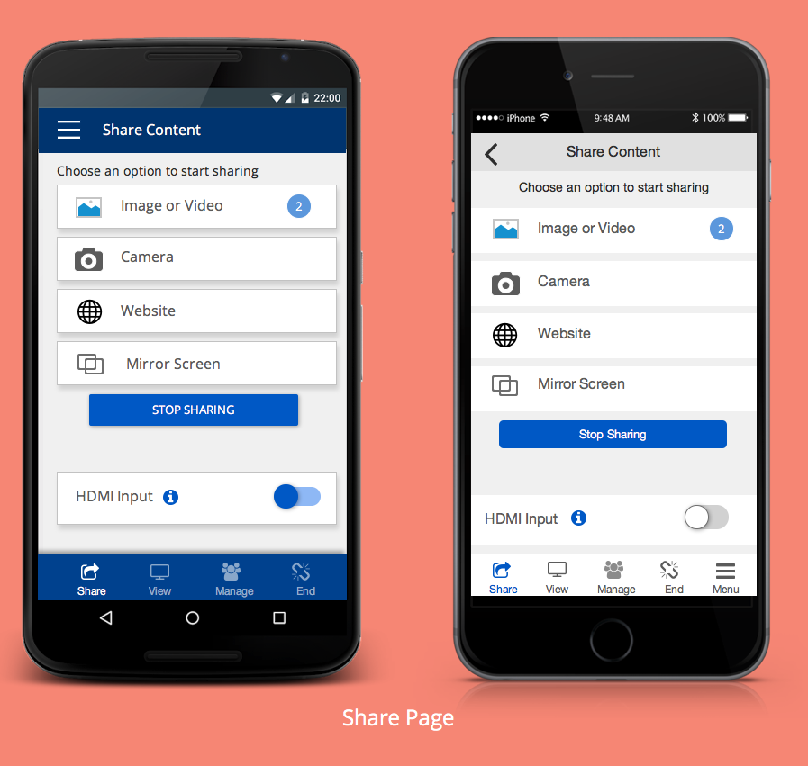 Exploring the differences between native app variations for the sharing content screen. 