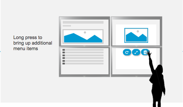 User selects menu item which signals a mode. This could include rotating, removing, expanding, or sending to other devices/email/text etc for an omni channel experience. 