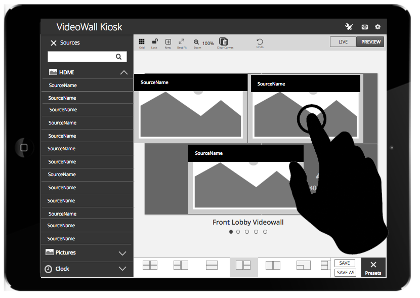 Some early concepts of selecting and resizing content windows