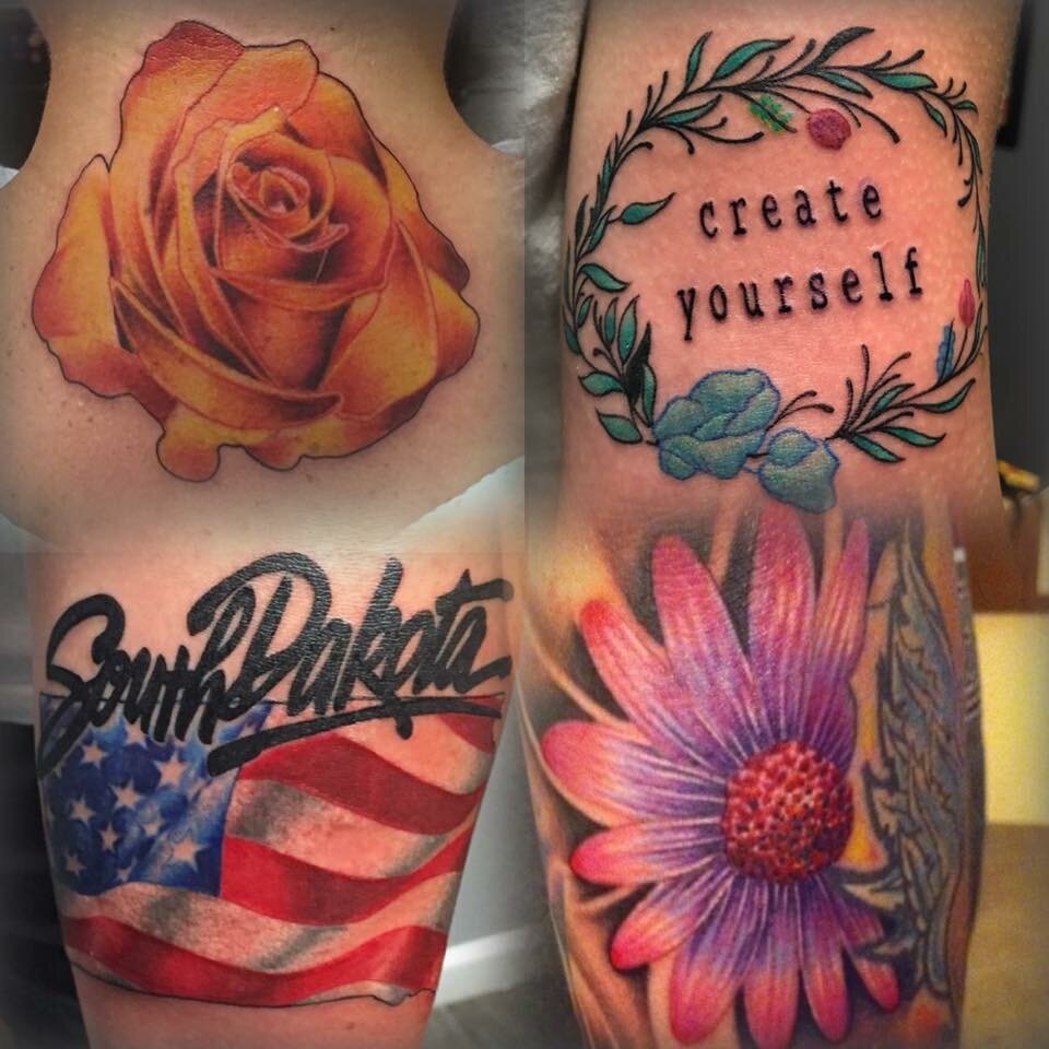 Collage of Flowers, SD with Flag and Wreath with Script