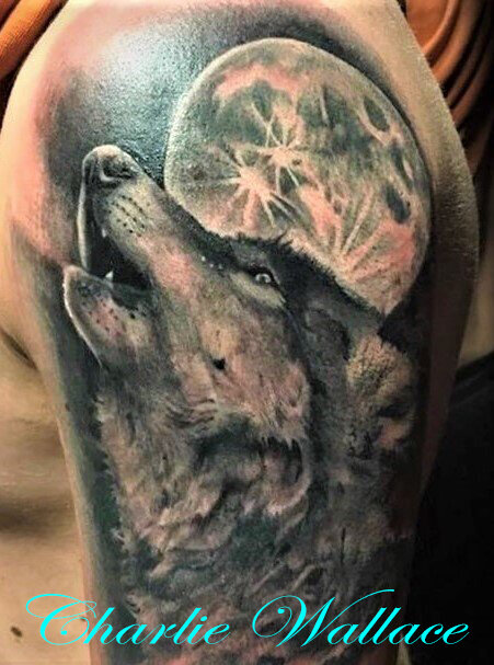 Wolf Howling at Moon Half Sleeve
