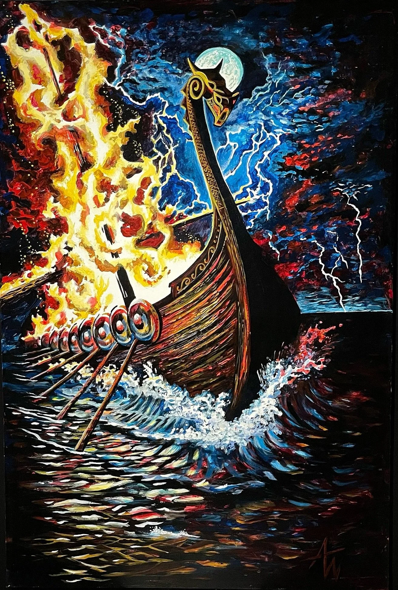 Viking Ship Original Oil Painting
