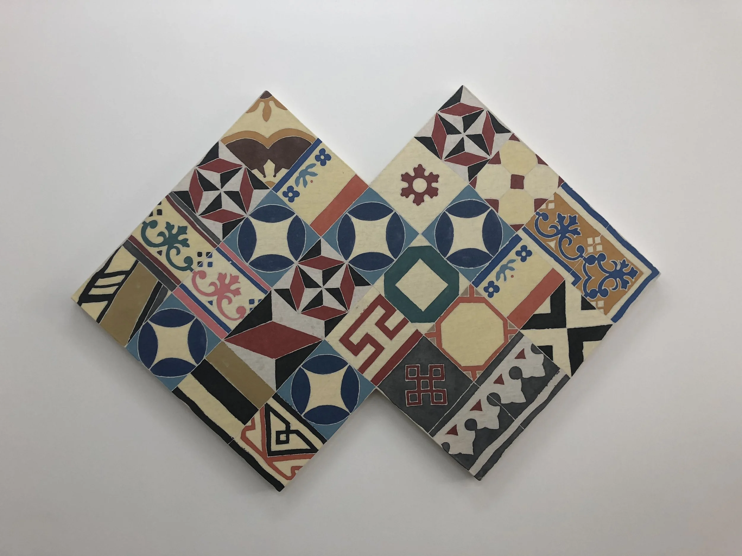 Tegel Twin, 2018, wax-resist acrylic paint and rabbit skin glue on linen, 44.75 x 66.25 inches.