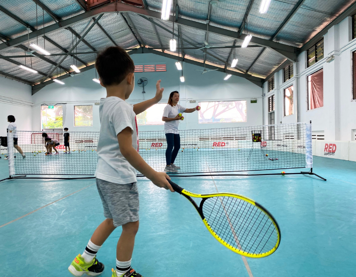Kids indoor group tennis lessons in Singapore