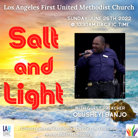 Order of Worship for Sunday, June 26, 2022: Salt and Light! Olusheyi Banjo, preaching