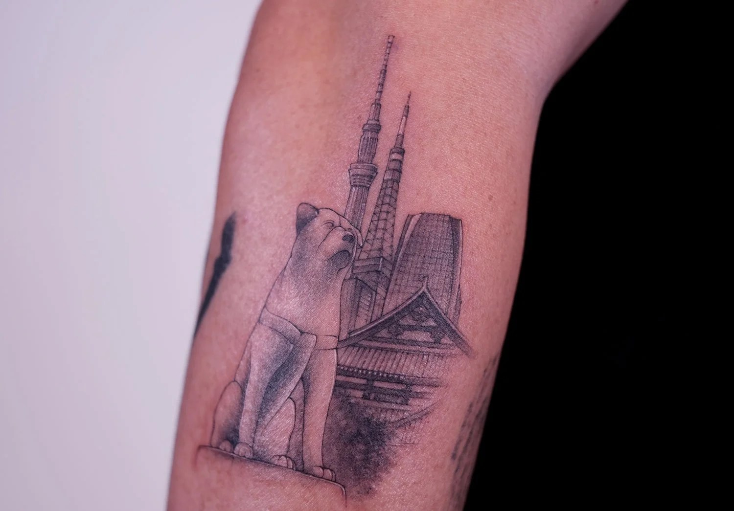 Fineline tattoo of Hachiko in Tokyo