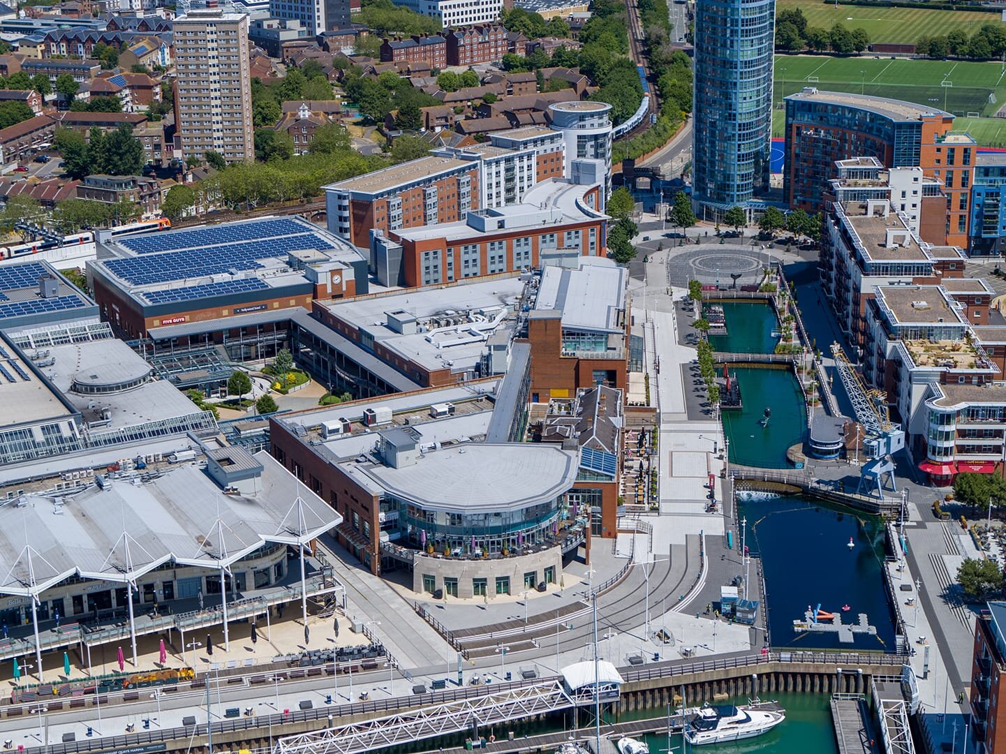 Gunwharf Quays reopens: drone photos show shopping centre's preparations